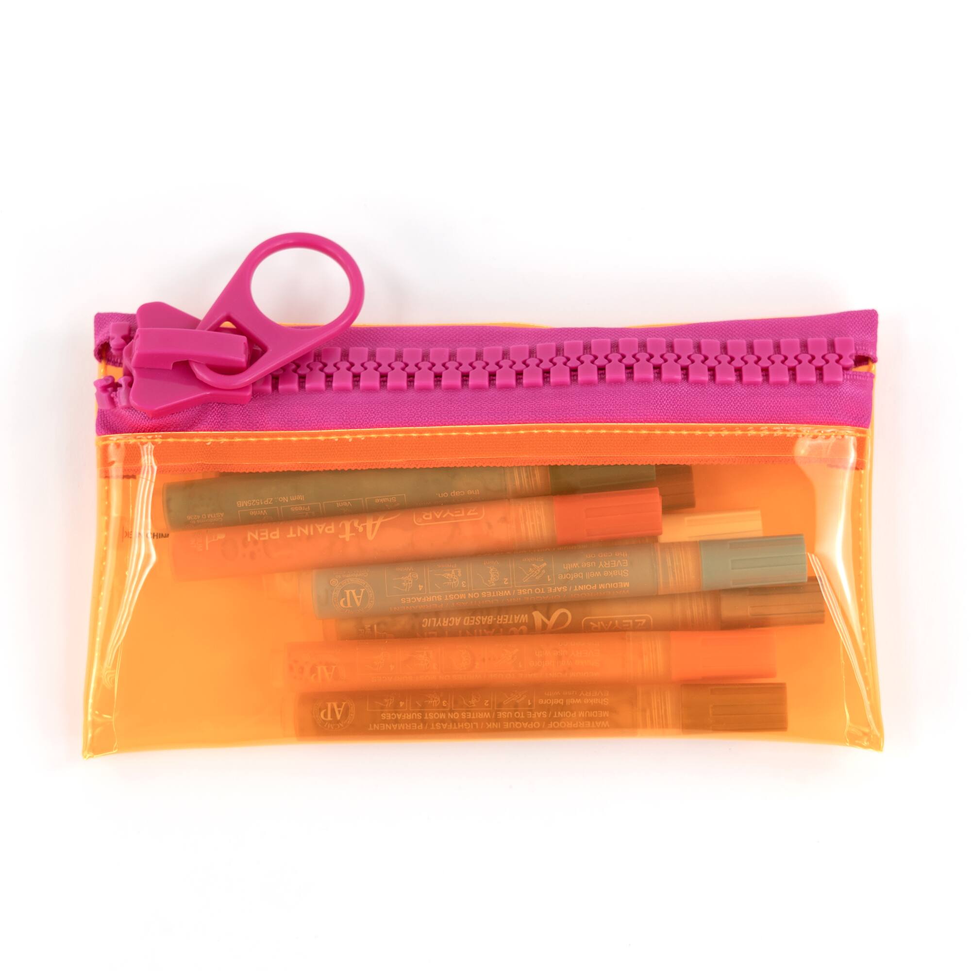 Everything Mary Orange & Pink Transparent Zipper Pouch